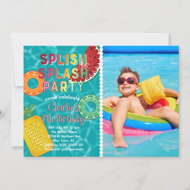 Invitación Splish Splash Fiesta l Pool Cumpleaños l Summer Fr (Anverso)