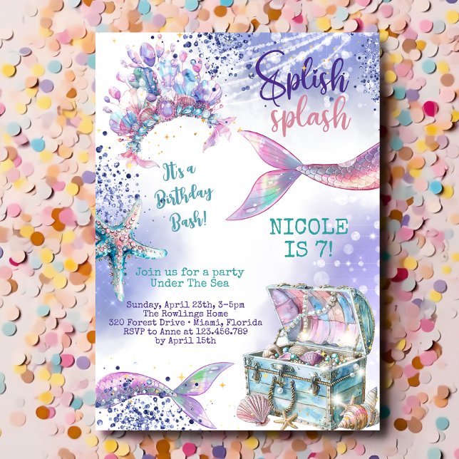 Invitación Splish splash magia de la sirena cumpleaños bash (Subido por el creador)