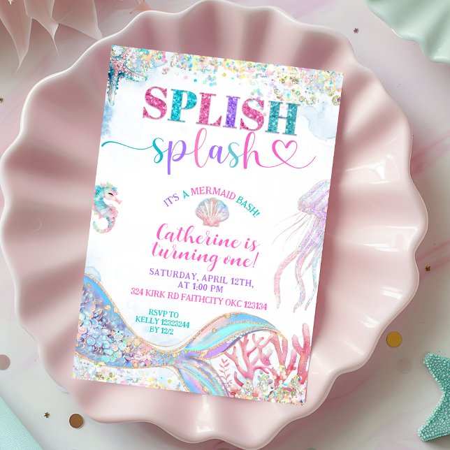 Invitación Splish Splash mermaid bash girl birthday invitatio (Subido por el creador)