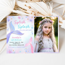 Invitación Splish Splash Mermaid Chica 4ª foto de cumpleaños