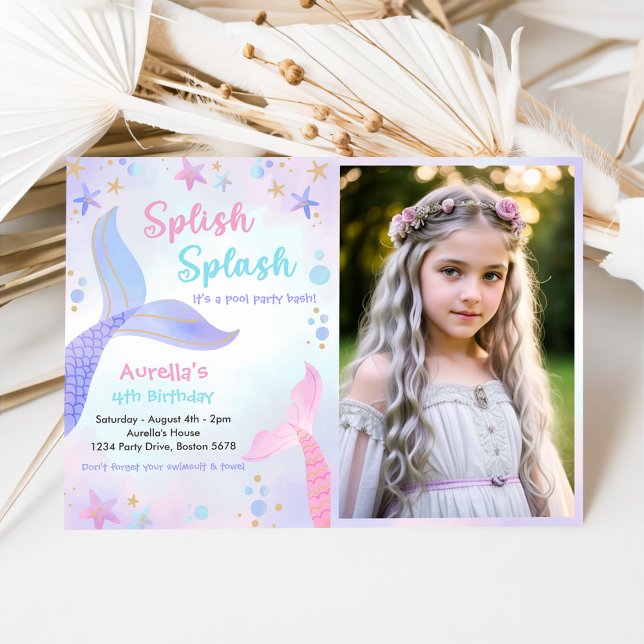 Invitación Splish Splash Mermaid Chica 4ª foto de cumpleaños (Subido por el creador)