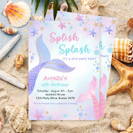 Invitación Splish Splash Mermaid Chica 4 Fiesta de cumpleaños