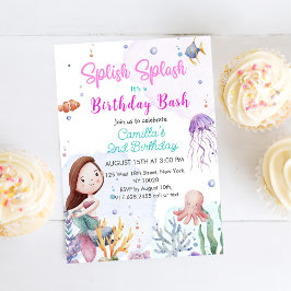 Invitación Splish Splash Mermaid Chica Fiesta de cumpleaños 2