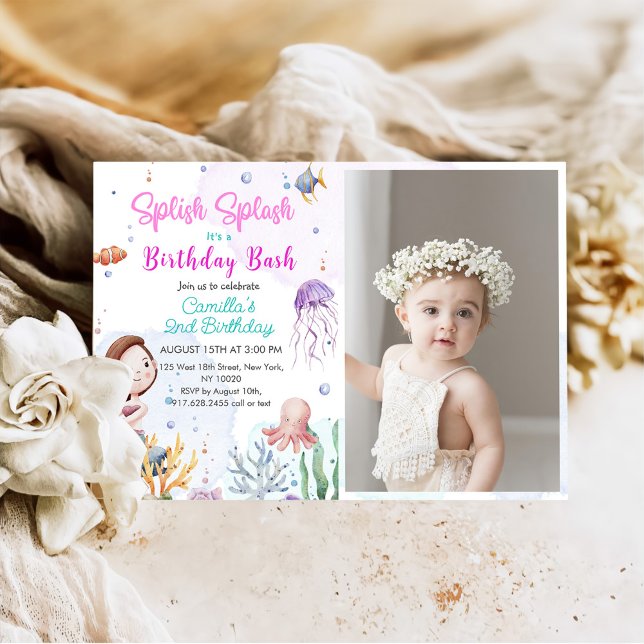 Invitación Splish Splash Mermaid Chica Segunda Fotos de Cumpl (Subido por el creador)