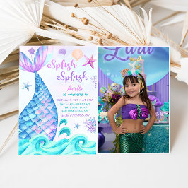 Invitación Splish Splash Mermaid Foto de la fiesta de cumplea