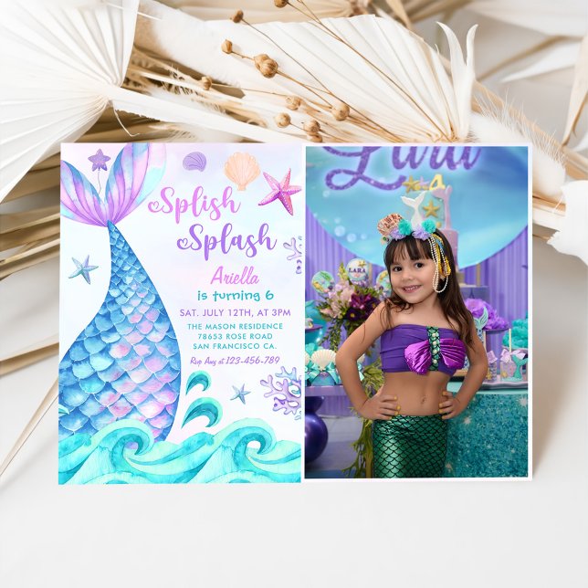 Invitación Splish Splash Mermaid Foto de la fiesta de cumplea (Subido por el creador)