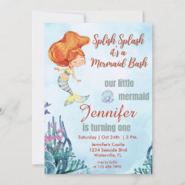Invitación Splish Splash Orang Mermaid Bash Primer Chica de c