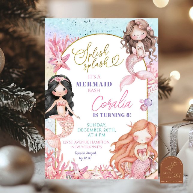 Invitación Splish Splash Pink Sea Mermaid Bash Chica de cumpl (Subido por el creador)