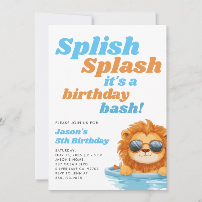Invitación Splish Splash Pool Fiesta Boy Cumpleaños (Anverso)