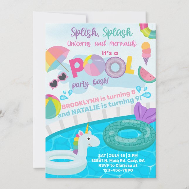 Invitación Splish splash pool fiesta cumpleaños bash, hermano (Anverso)