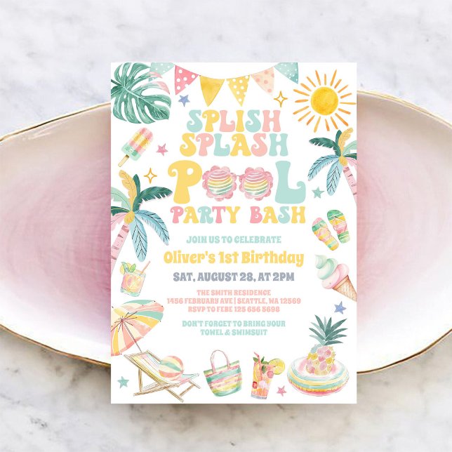 Invitación Splish Splash Pool Party Bash Summer Birthday (Subido por el creador)