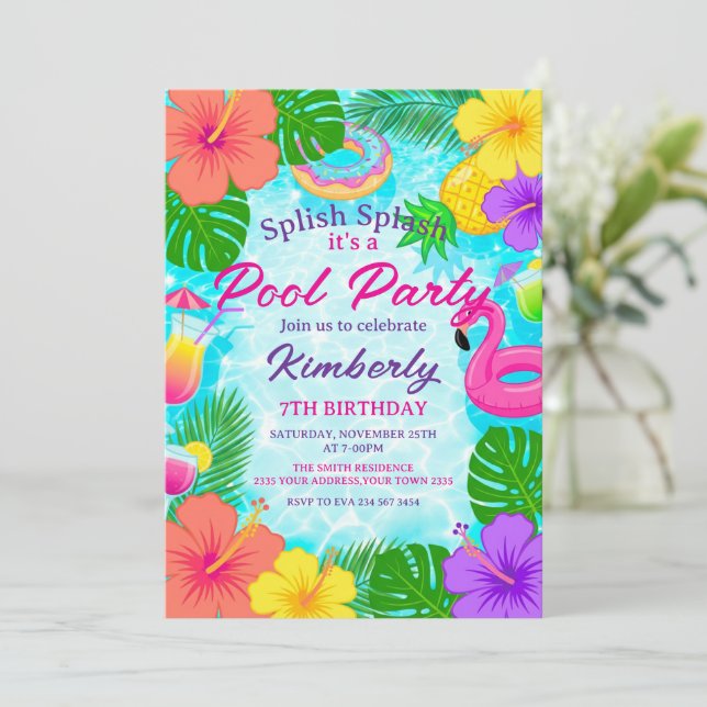 Invitación Splish Splash Pool Party Birthday (Anverso de pie)