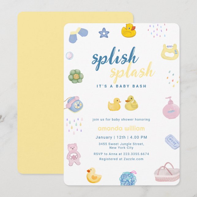 Invitación Splish Splash Rubber Duck Bath Baby Shower   (Anverso / Reverso)