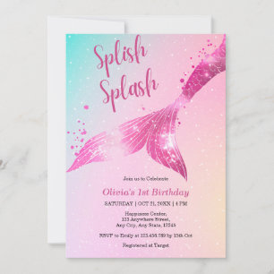 Invitación Splish Splash Sirmaid Baby Girl Primer cumpleaños