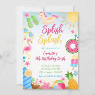 Invitación Splish Splash Summer Chica Cumpleaños