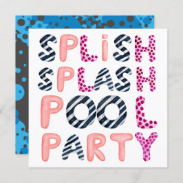 Invitación Splish Splash TEEN POOL FIESTA Pink Black Moderne