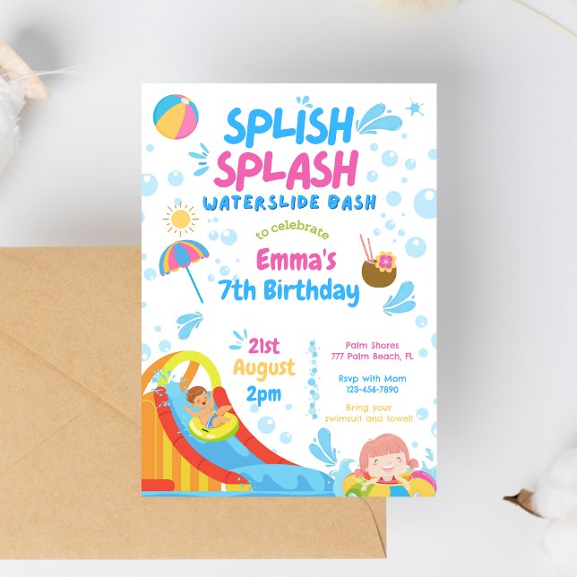Invitación Splish Splash Waterpark waterslide Cumpleaños (Subido por el creador)