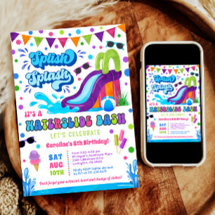 Invitación Splish Splash Waterslide Bash Chica Cumpleaños