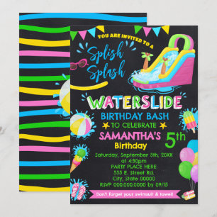 Invitación Splish Splash Waterslide Cartel de cumpleaños