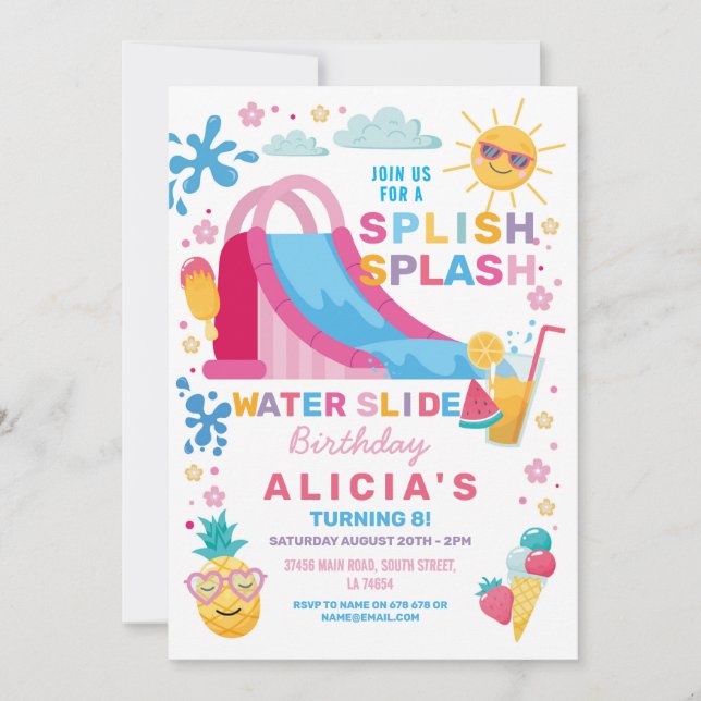 Invitación Splish Splash Waterslide Fiesta de cumpleaños Sun (Anverso)