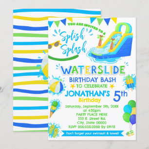 Invitación Splish Splash Waterslide Piscina Verde Azul cumple