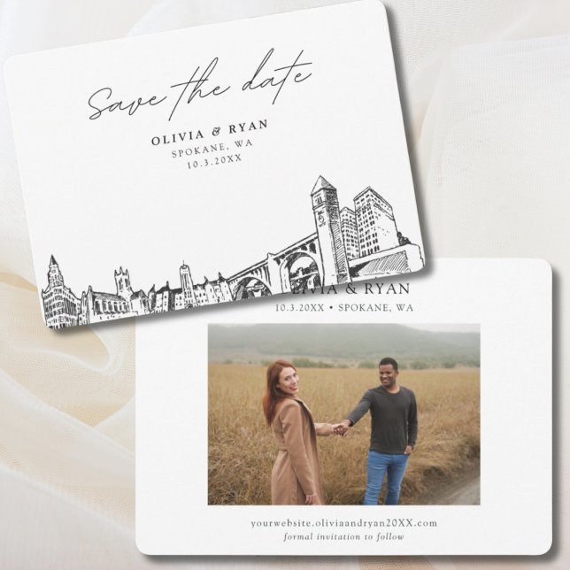 Invitación Spokane Boda Modern Save the Date (Spokane Wedding Modern Save the Date Invitation)