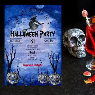 Invitación Spookon Moon Witch Pumpkins Graveyard