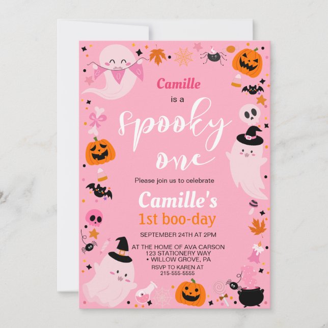 Invitación Spookone Un lindo fantasma cumpleaños de Halloween (Anverso)