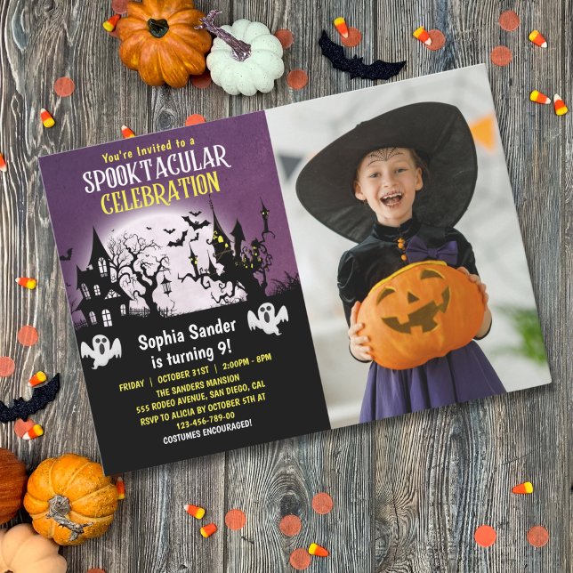 Invitación Spooktacular Birthday KIds Halloween with Photo (Subido por el creador)