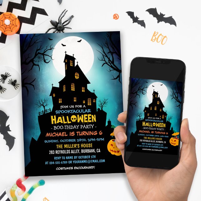 Invitación SPOOKTACULAR Cstume Niños Fiesta de Cumpleaños de  (Perfect choice for hosting a kids' costume party to celebrate a Halloween birthday.)