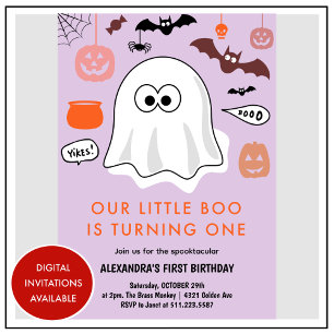 Invitación Spooktacular Cute Ghost Halloween 1º cumpleaños