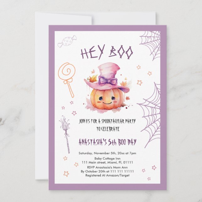 Invitación Spooktacular Cute Halloween Chica 5º cumpleaños (Anverso)