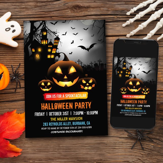 Invitación Spooktacular Dark Halloween Party (Embrace the Halloween spirit and create unforgettable memories with this chilling invitation.)