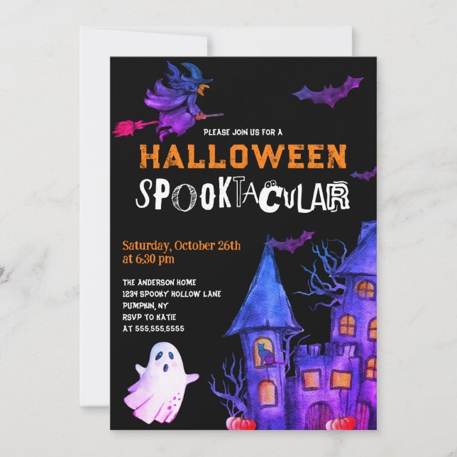 Invitación Spooktacular de la fiesta de Halloween (Anverso)