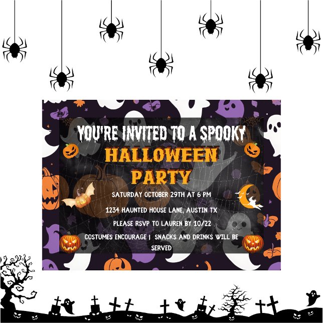 Invitación Spooktacular Ghostly kids Halloween Party (Spooktacular Ghostly kids Dance Party Invitation front)