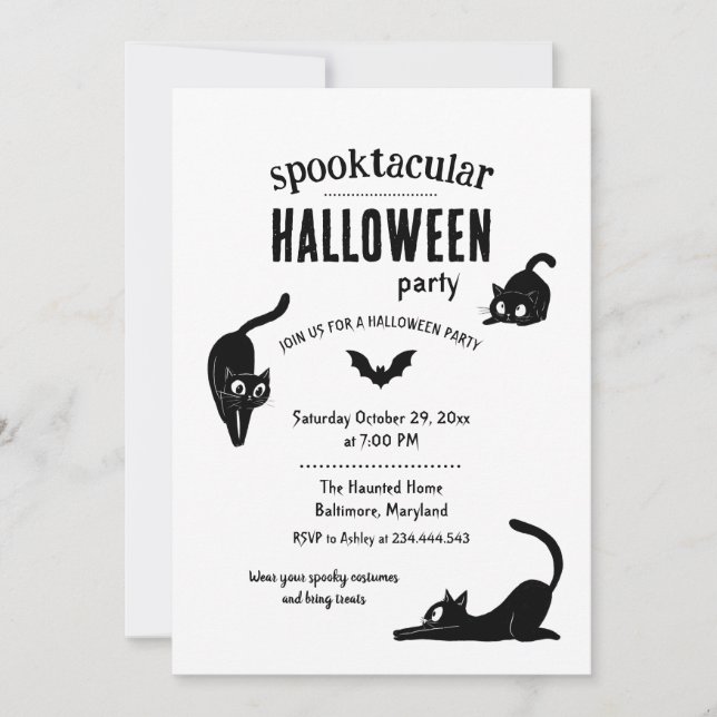Invitación Spooktacular Halloween Black Cats Party (Anverso)