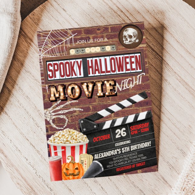 Invitación Spooktacular Halloween Movie Night Birday Party (Spooky Spooktacular Halloween Movie Night Birthday Party Invitation )