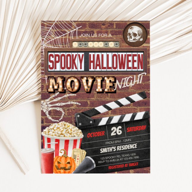 Invitación Spooktacular Halloween Movie Night Fiesta (Spooky Spooktacular Halloween Movie Night Party Invitation
)