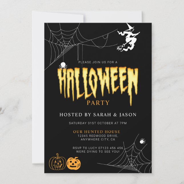 Invitación Spooktacular Halloween Spider Fiesta de brujas web (Anverso)