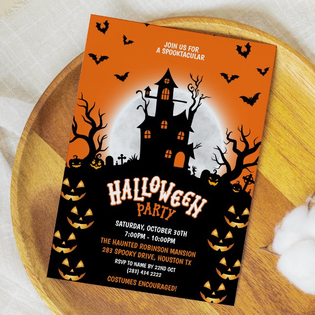 Invitación Spooktacular Haunly House Pumpkin Halloween Party (Spooktacular Haunted House Pumpkin Halloween Party Invitation )