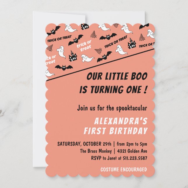 Invitación Spooktacular Octubre Halloween 1º cumpleaños (Anverso)