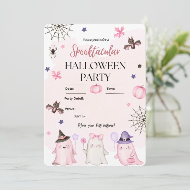 Invitación Spooktacular Pastel Cute Ghosts Halloween Party (Anverso de pie)