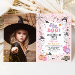 Invitación Spooktacular Pink Ghost Halloween Birthday Girl<br><div class="desc">Hey Boo! Cute ghost theme Halloween birthday invitation. Personalize this spooktacular invite with your details and if you want to further re-arrange the style and placement of the text,  please press the "Click to customize further" button.</div>