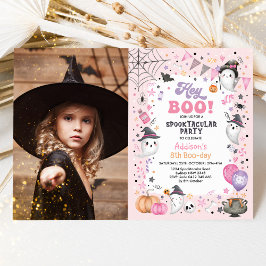Invitación Spooktacular Pink Ghost Halloween Birthday Girl