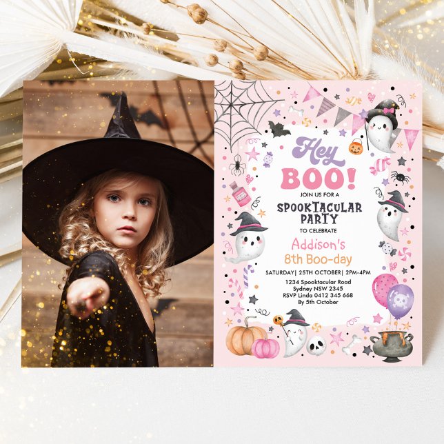 Invitación Spooktacular Pink Ghost Halloween Birthday Girl (Subido por el creador)