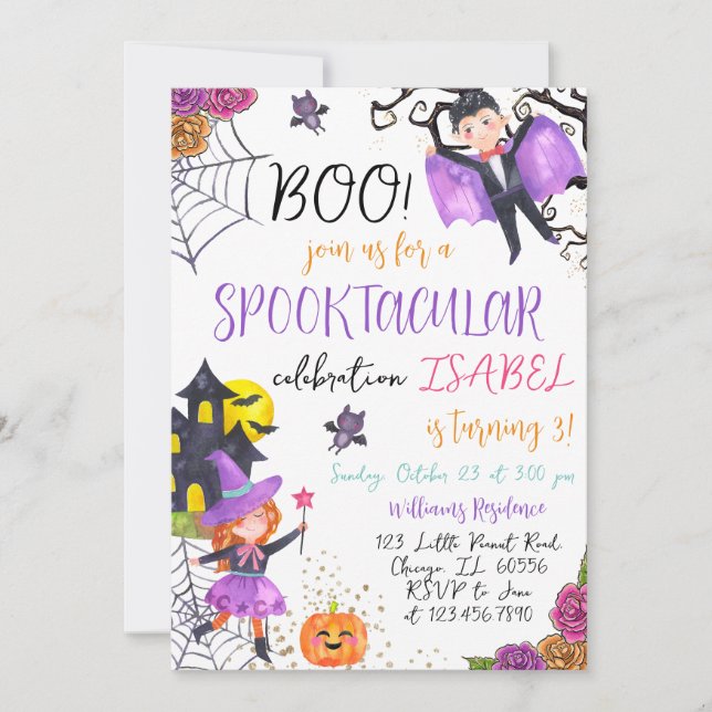 Invitación Spooktacular Pink Halloween Cumpleaños (Anverso)