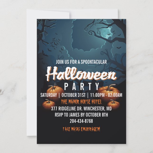 Invitación Spooktacular Scary Forest Pumpkins Halloween Party (Anverso)