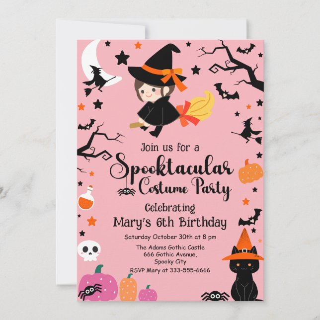 Invitación Spooktacular Witch Pink Halloween Birday Party (Anverso)