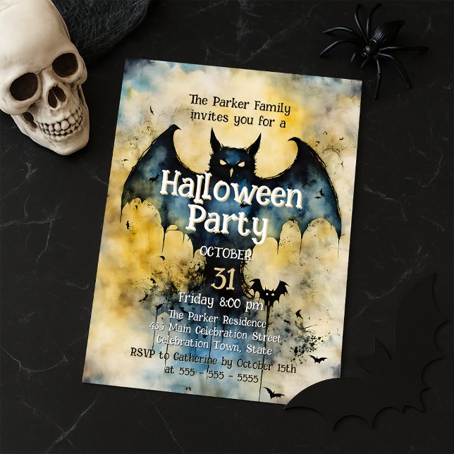Invitación Spooky Bat Silhouette Twilight Halloween Party (Subido por el creador)