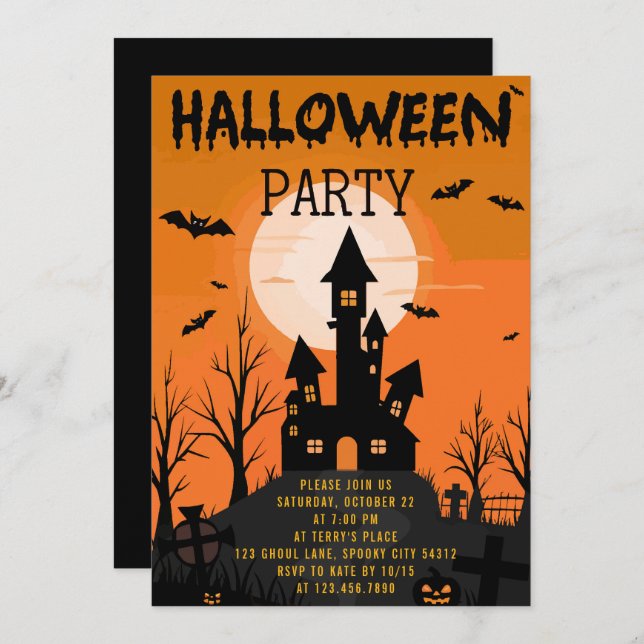 Invitación Spooky Castle Kids Halloween Party (Anverso / Reverso)